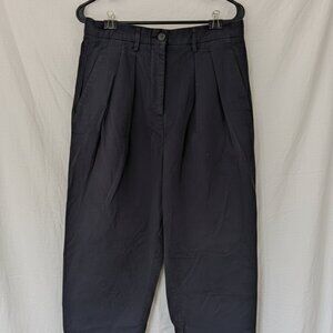 TOAST UK Navy Pleated Cotton Trousers, Women's size US 14